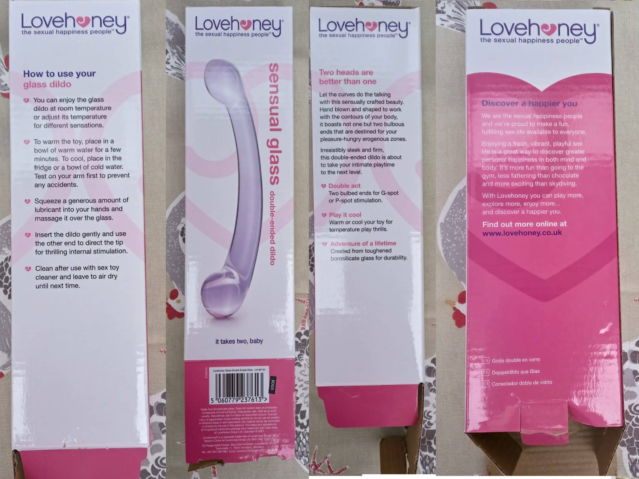 Lovehoney Sensual Glass Double-Ended G-Spot Dildo The Lovehoney Sensual Glass Double-Ended G-Spot Dildo: Presentation and Packaging