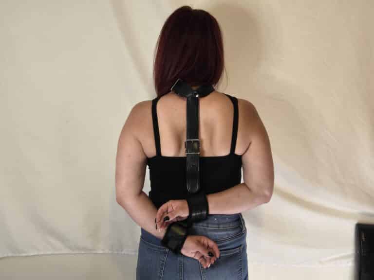 Bondage Boutique Faux Leather Collar to Wrist Restraints - 