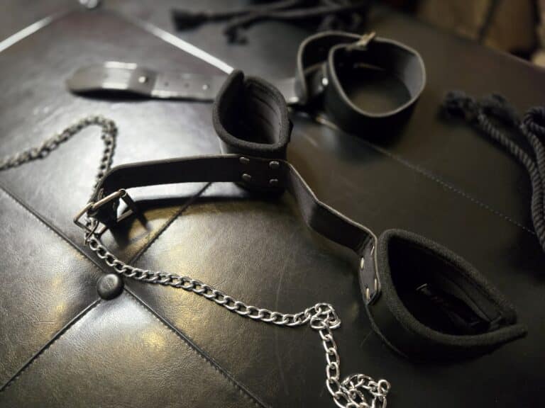 Bondage Boutique Faux Leather Collar to Wrist Restraints - <