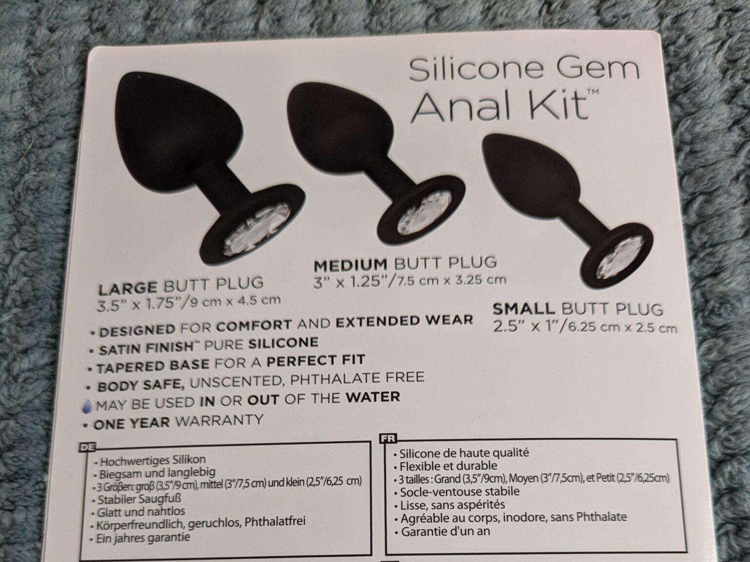 Silicone Jewelled Butt Plug Set Materials and care