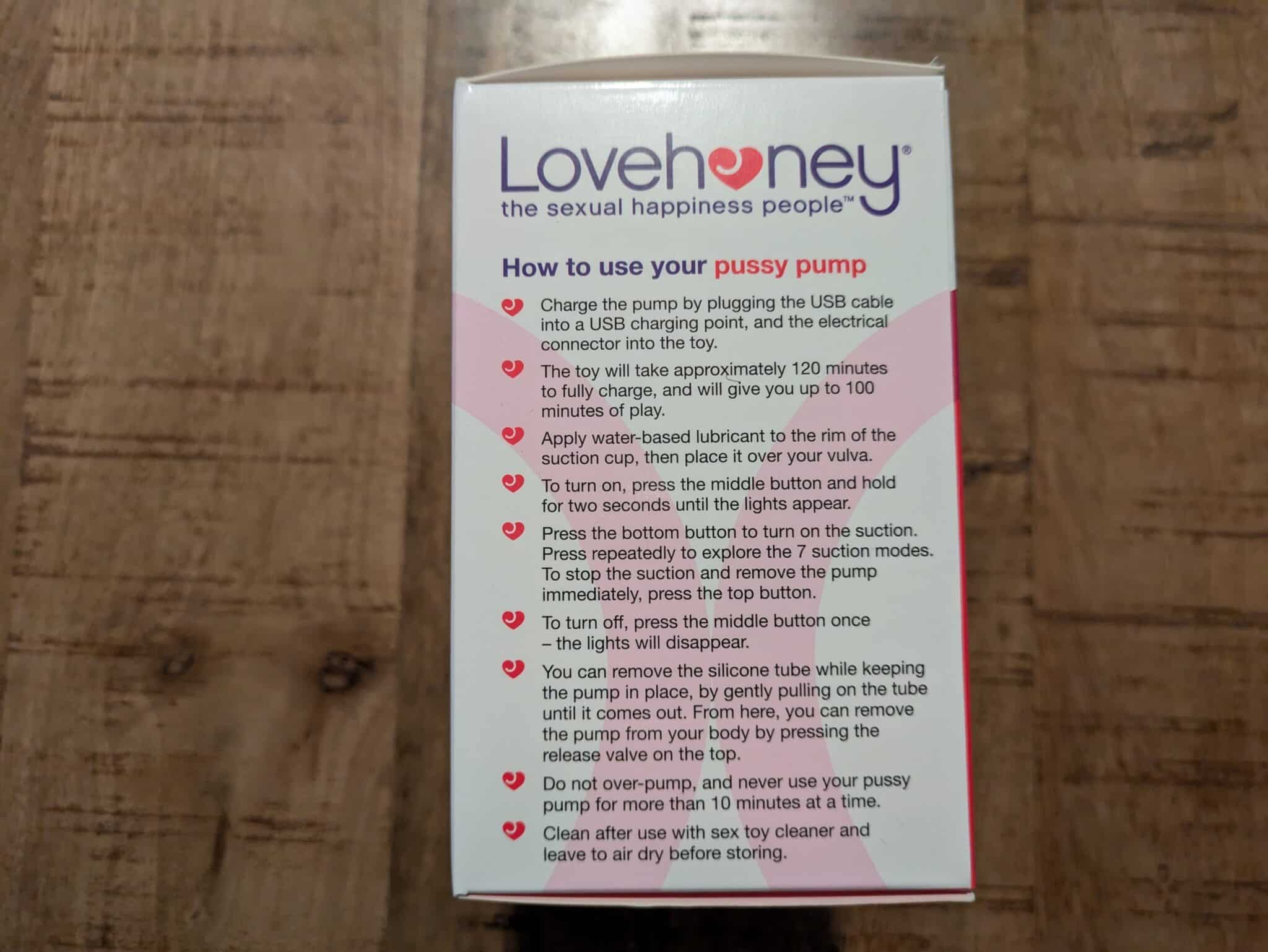 Lovehoney Pussy Power Auto-Suction Pussy Pump Materials and care