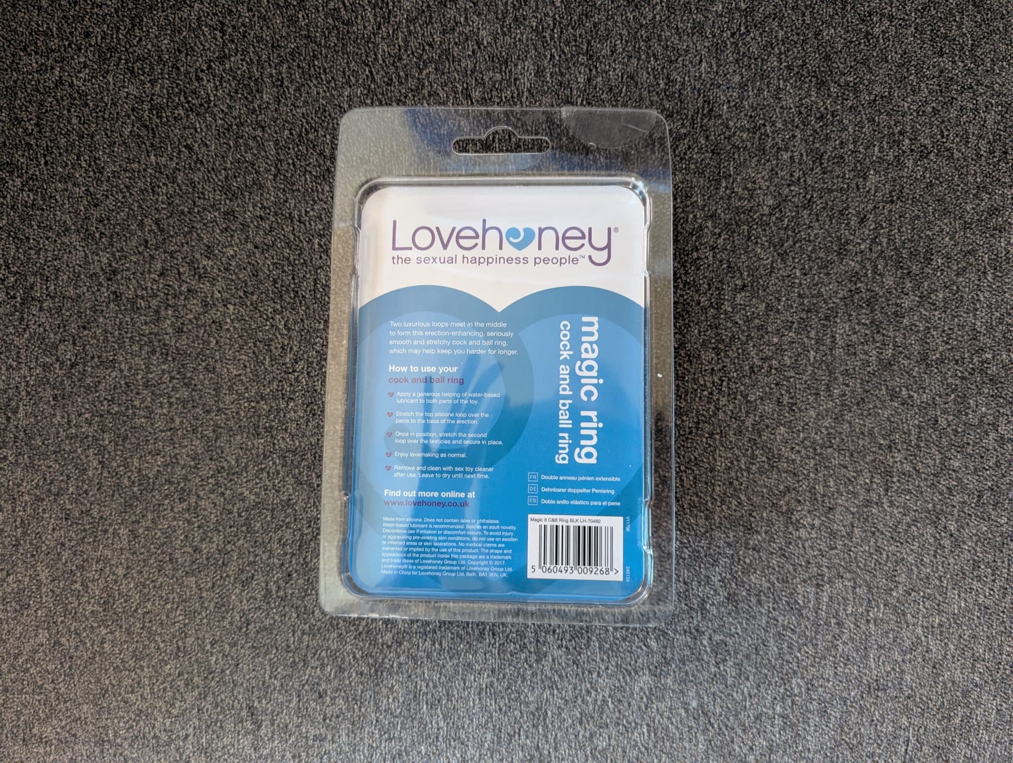 Lovehoney Magic 8 Stretchy Cock and Ball Ring Materials and care