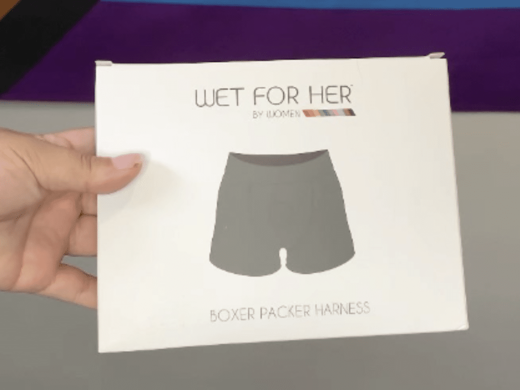 Wet For Her Boxer-Style Strap-On Harness Packaging