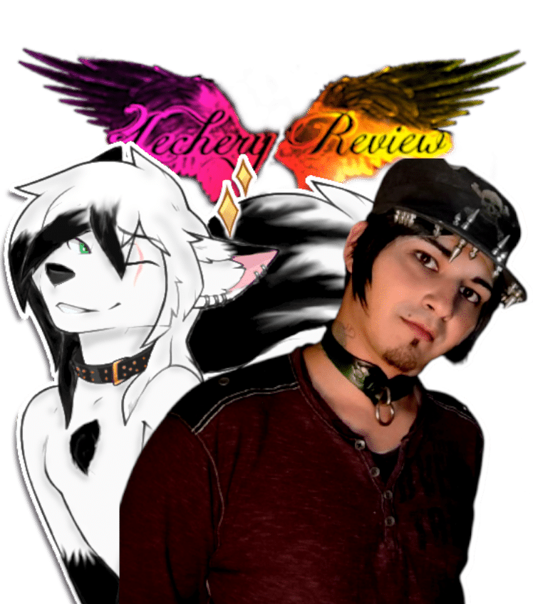 Raven Moonchild and his fursona in front of the Lechery Review logo.