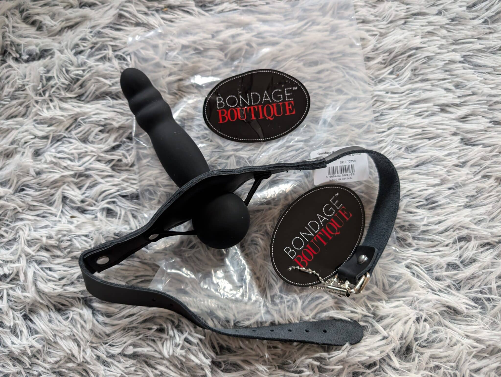 Bondage Boutique Silicone Gag with Dildo Packaging