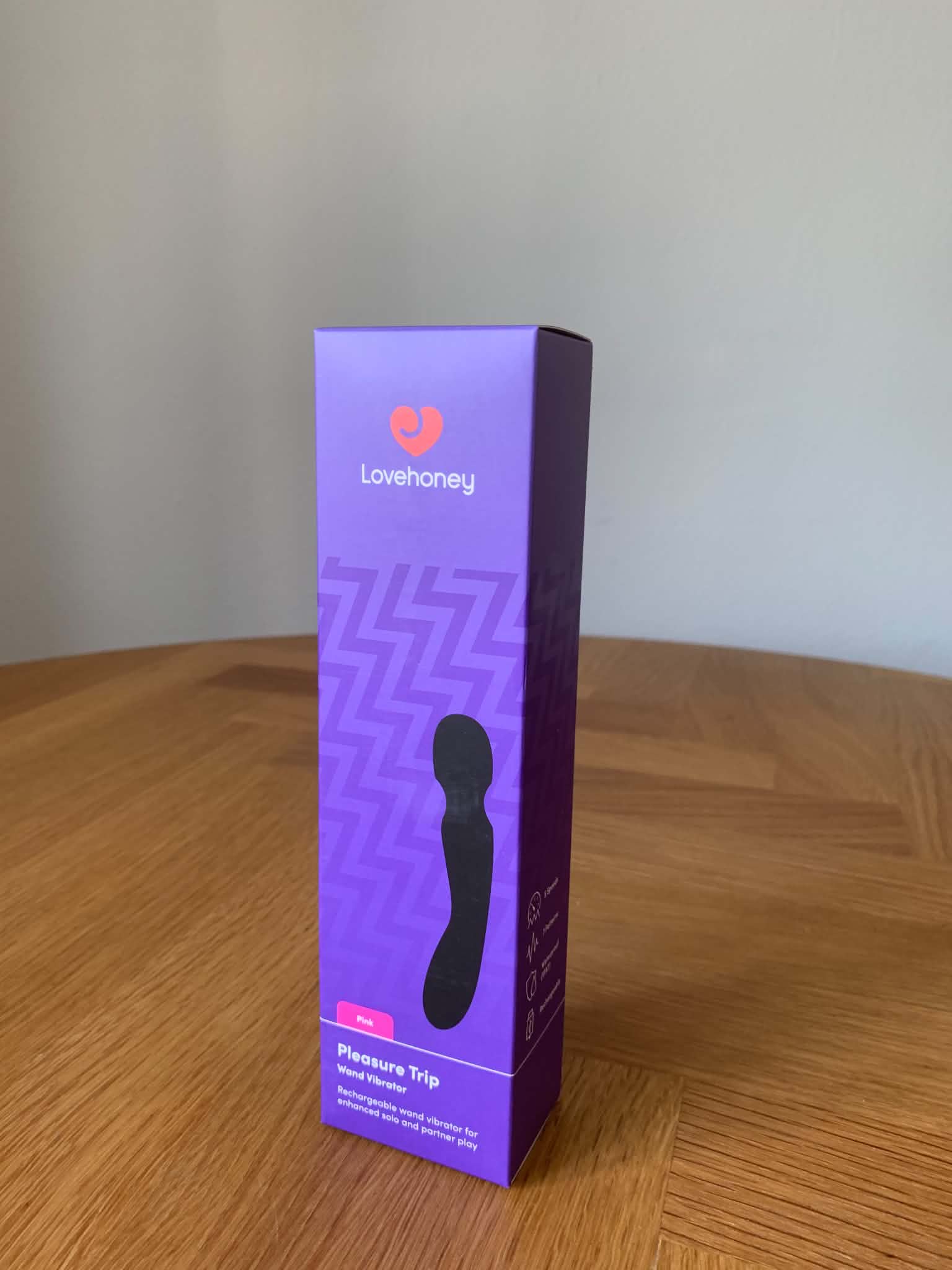 Lovehoney Pleasure Trip Silicone Rechargeable Wand Vibrator Packaging
